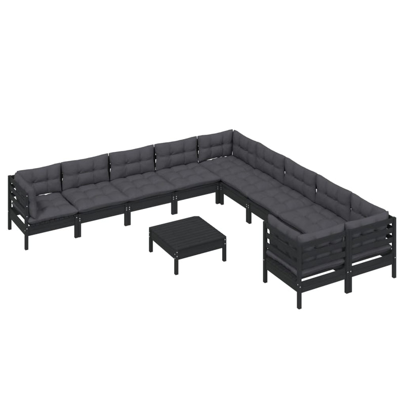 vidaXL 11 Piece Garden Lounge Set with Cushions Black Pinewood