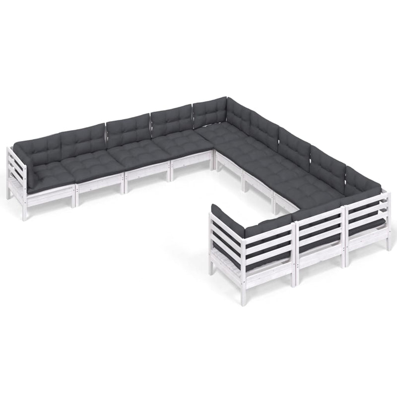 vidaXL 11 Piece Garden Lounge Set with Cushions White Pinewood