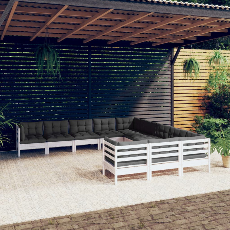 vidaXL 11 Piece Garden Lounge Set with Cushions White Pinewood