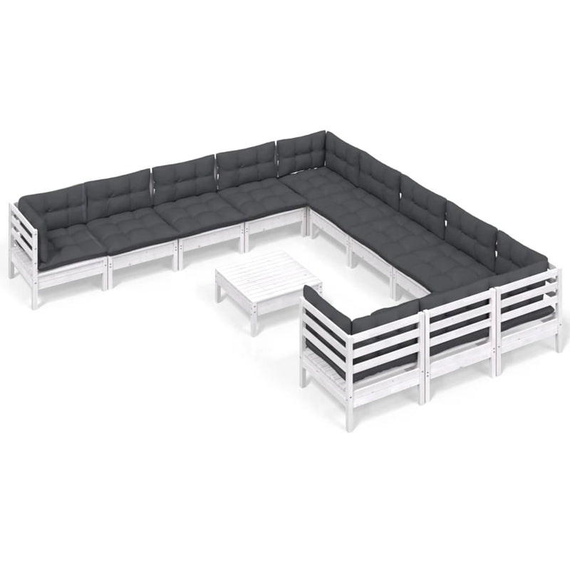vidaXL 12 Piece Garden Lounge Set with Cushions White Pinewood