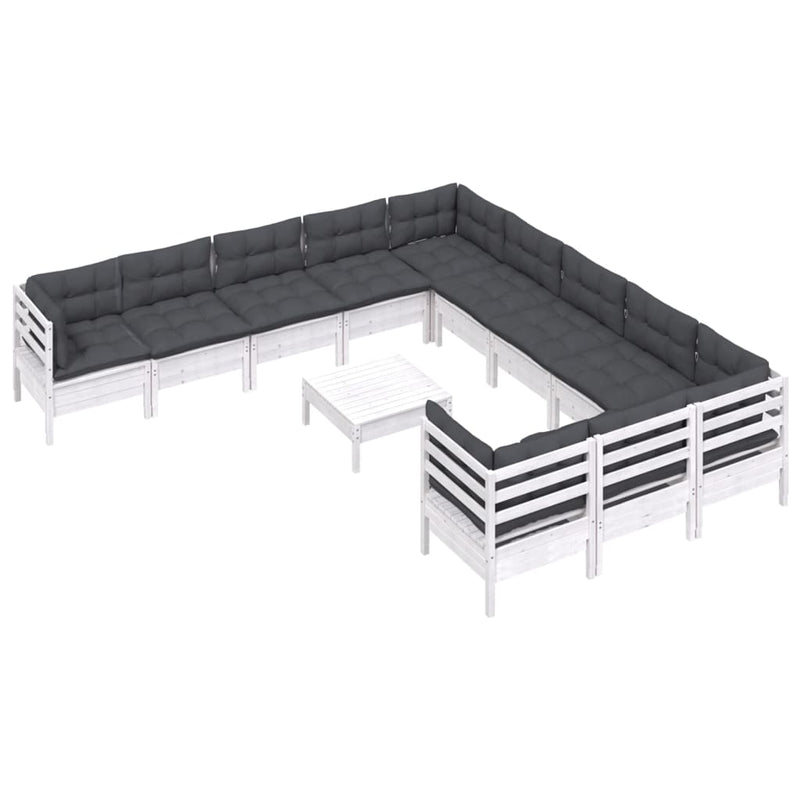 vidaXL 12 Piece Garden Lounge Set with Cushions White Pinewood