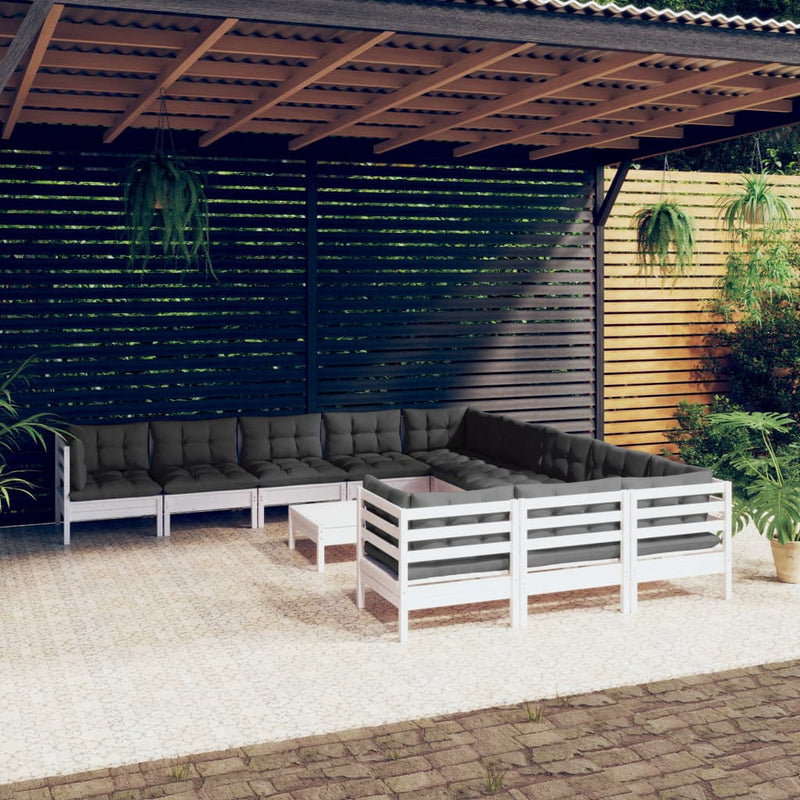 vidaXL 12 Piece Garden Lounge Set with Cushions White Pinewood