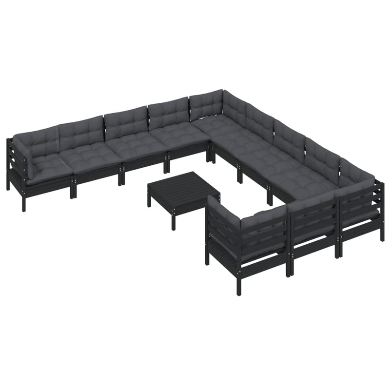 vidaXL 12 Piece Garden Lounge Set with Cushions Black Pinewood