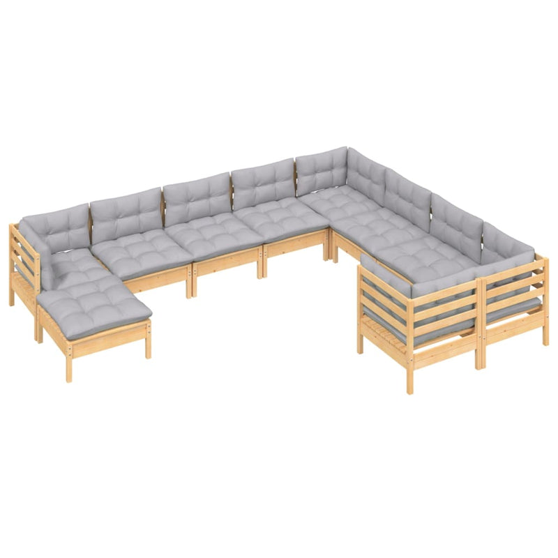 vidaXL 10 Piece Garden Lounge Set with Grey Cushions Pinewood
