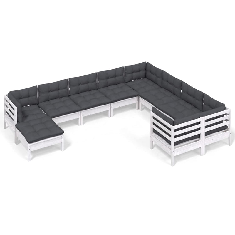 vidaXL 10 Piece Garden Lounge Set with Cushions White Pinewood