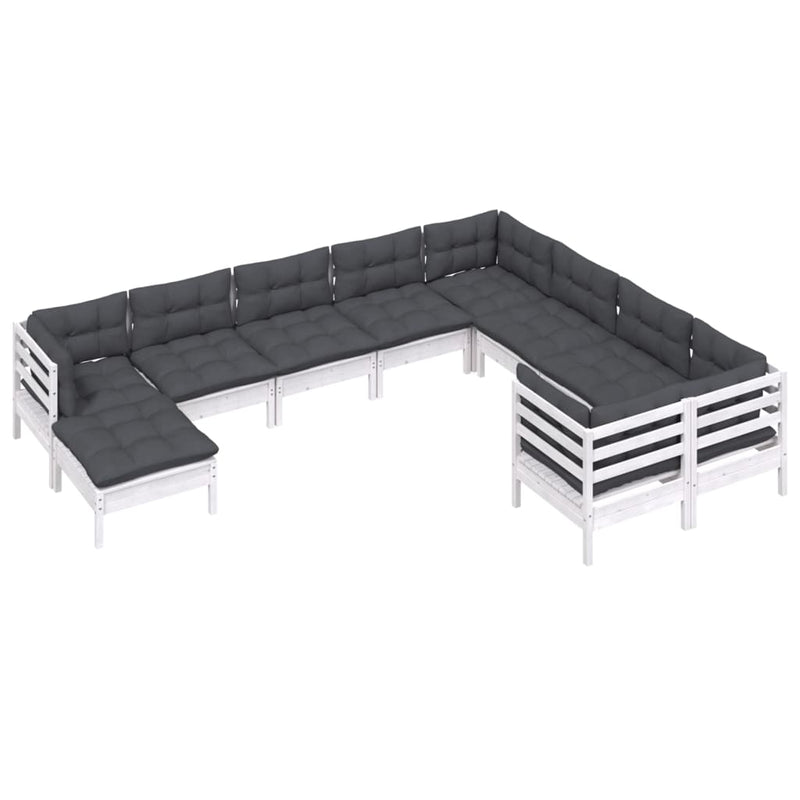 vidaXL 10 Piece Garden Lounge Set with Cushions White Pinewood