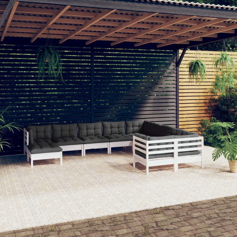 vidaXL 10 Piece Garden Lounge Set with Cushions White Pinewood