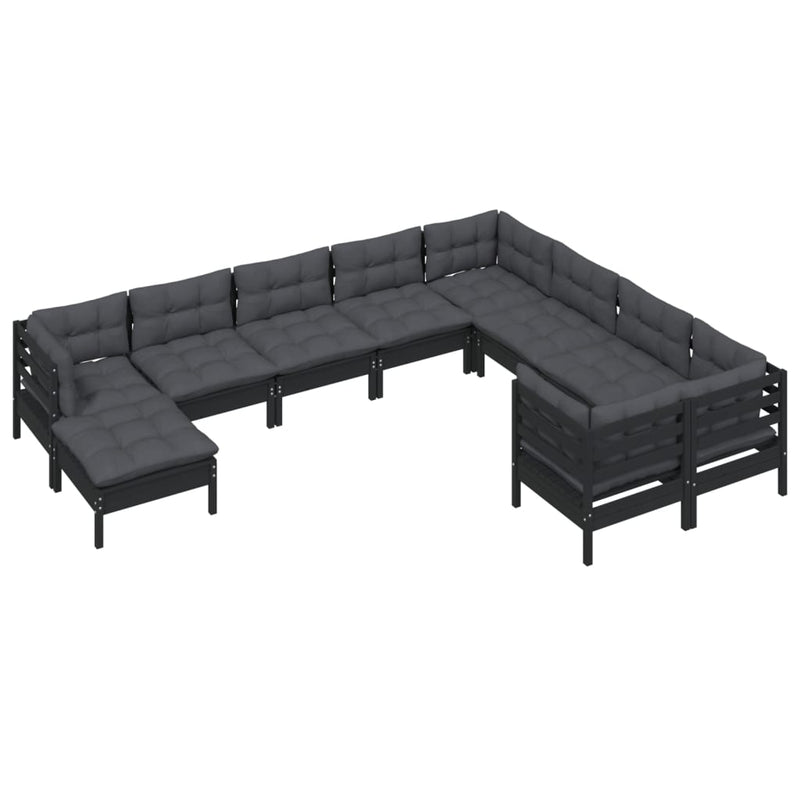 vidaXL 10 Piece Garden Lounge Set with Cushions Black Pinewood