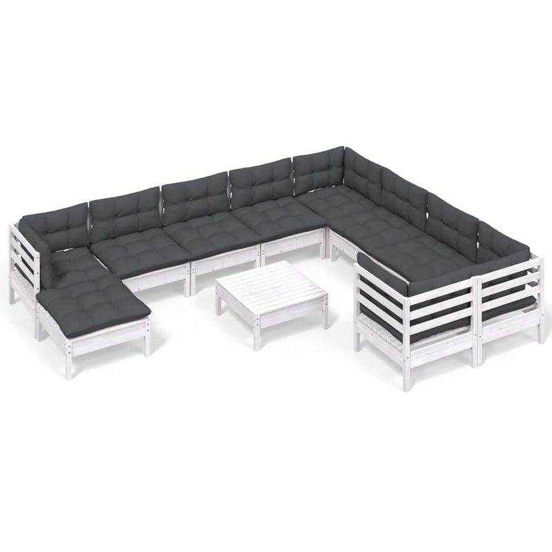 vidaXL 11 Piece Garden Lounge Set with Cushions White Pinewood