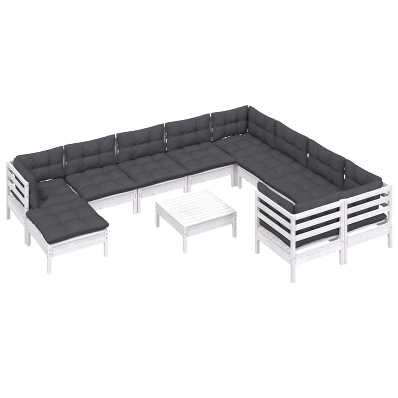 vidaXL 11 Piece Garden Lounge Set with Cushions White Pinewood