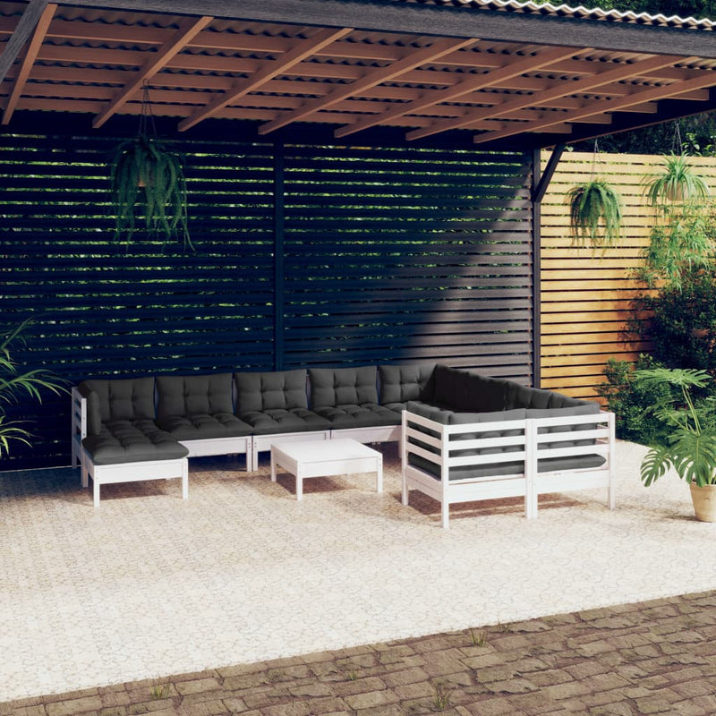 vidaXL 11 Piece Garden Lounge Set with Cushions White Pinewood