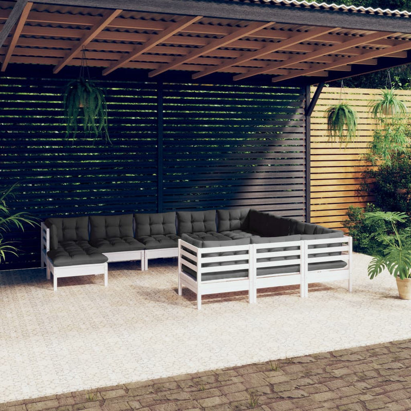 vidaXL 11 Piece Garden Lounge Set with Cushions White Pinewood