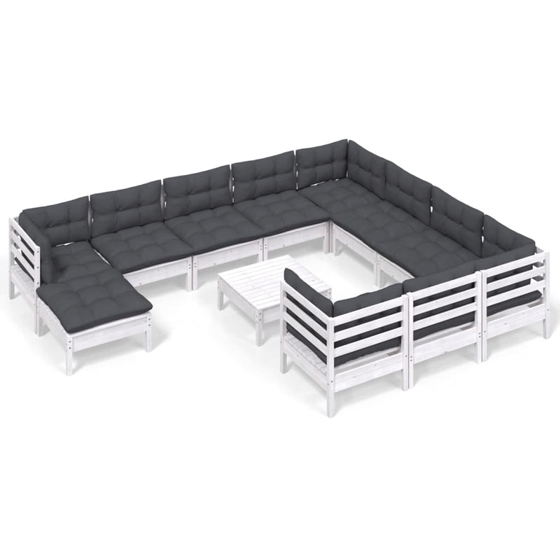 vidaXL 12 Piece Garden Lounge Set with Cushions White Pinewood