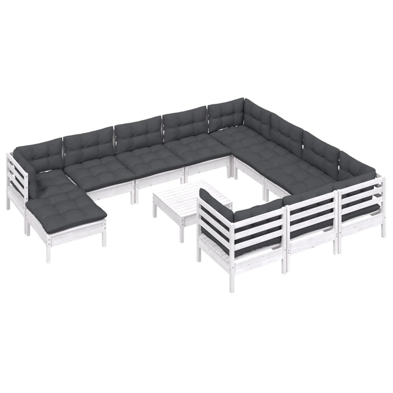 vidaXL 12 Piece Garden Lounge Set with Cushions White Pinewood