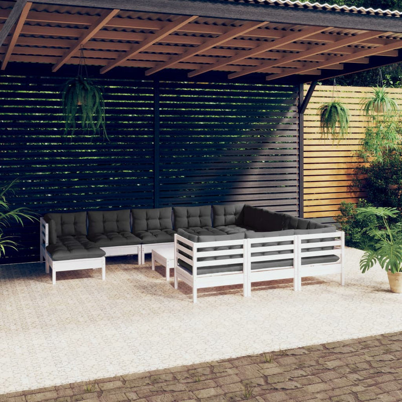 vidaXL 12 Piece Garden Lounge Set with Cushions White Pinewood