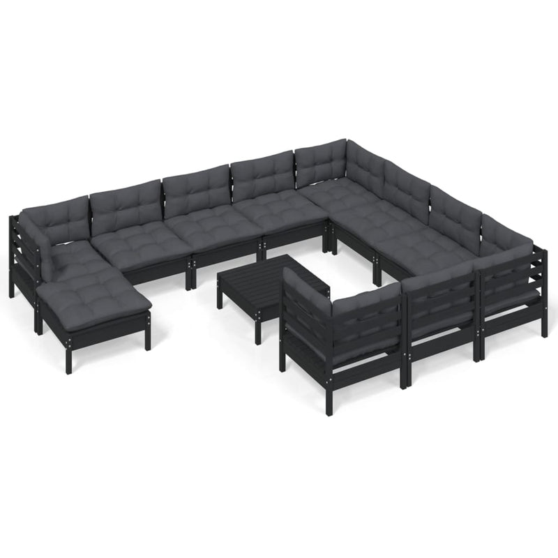 vidaXL 12 Piece Garden Lounge Set with Cushions Black Pinewood