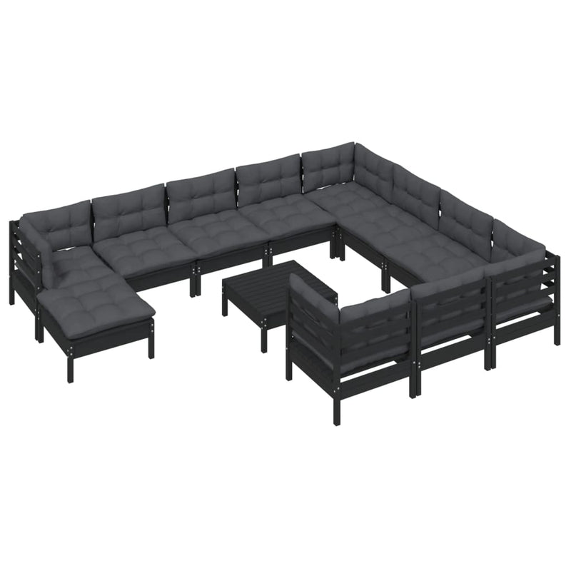 vidaXL 12 Piece Garden Lounge Set with Cushions Black Pinewood