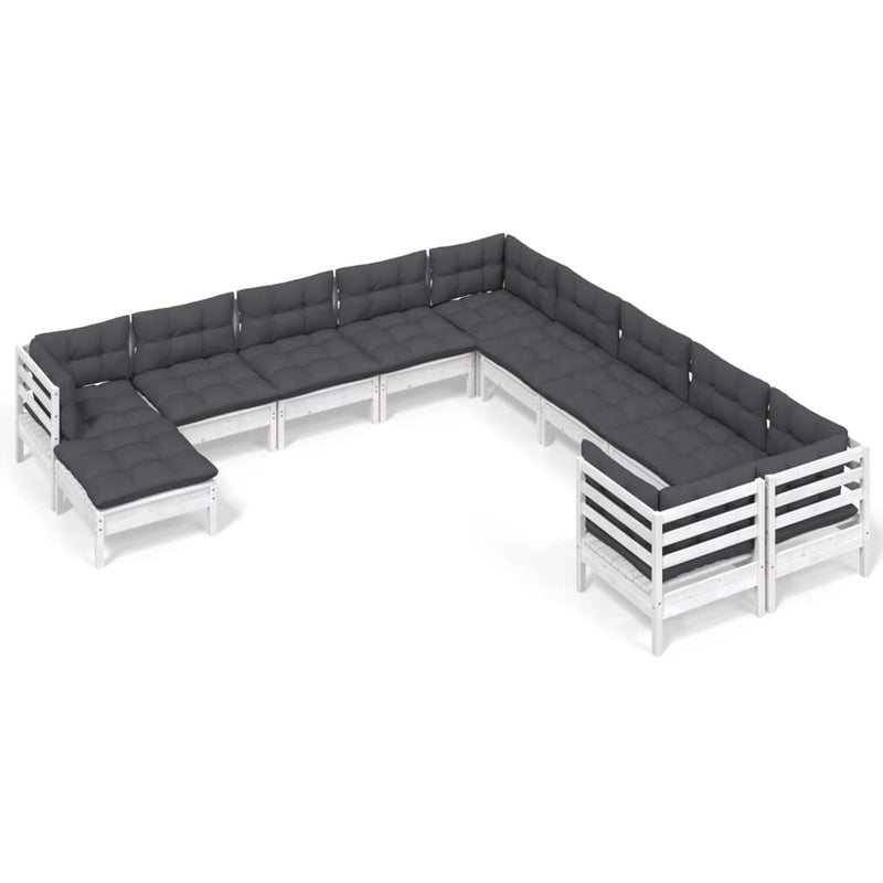 vidaXL 11 Piece Garden Lounge Set with Cushions White Pinewood