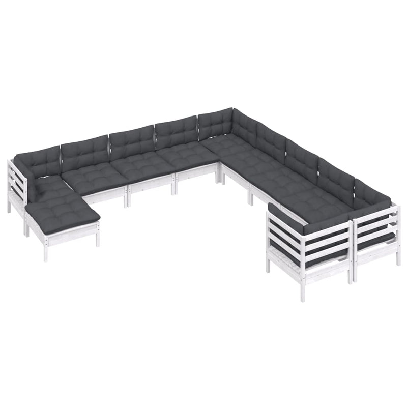 vidaXL 11 Piece Garden Lounge Set with Cushions White Pinewood