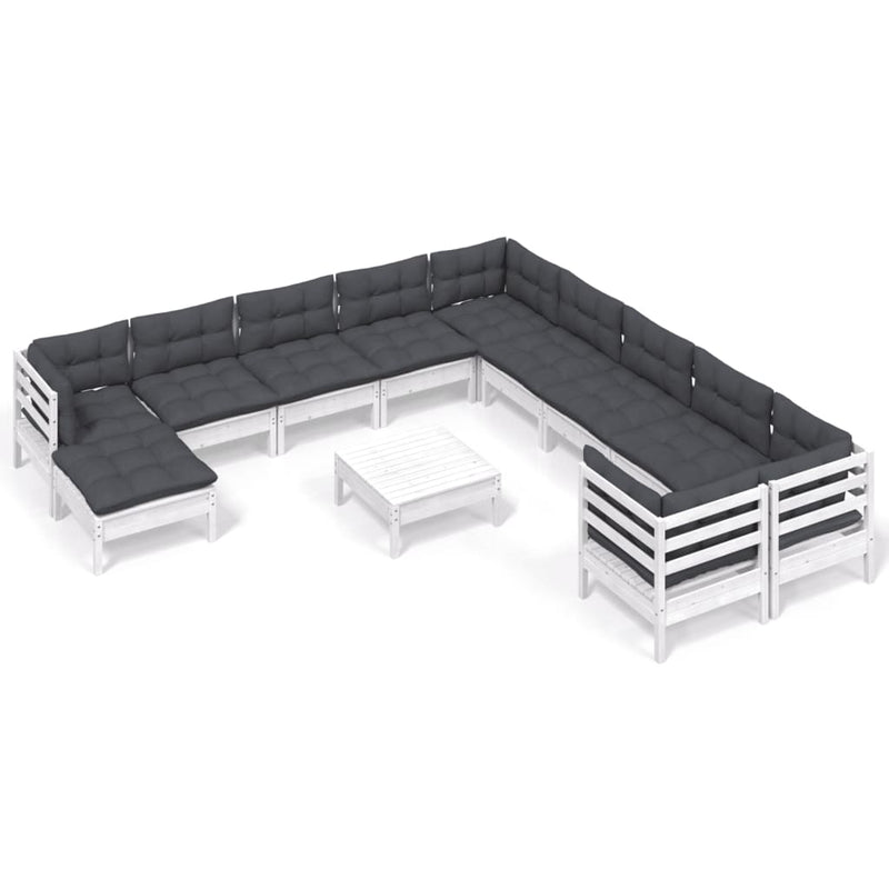 vidaXL 12 Piece Garden Lounge Set with Cushions White Pinewood