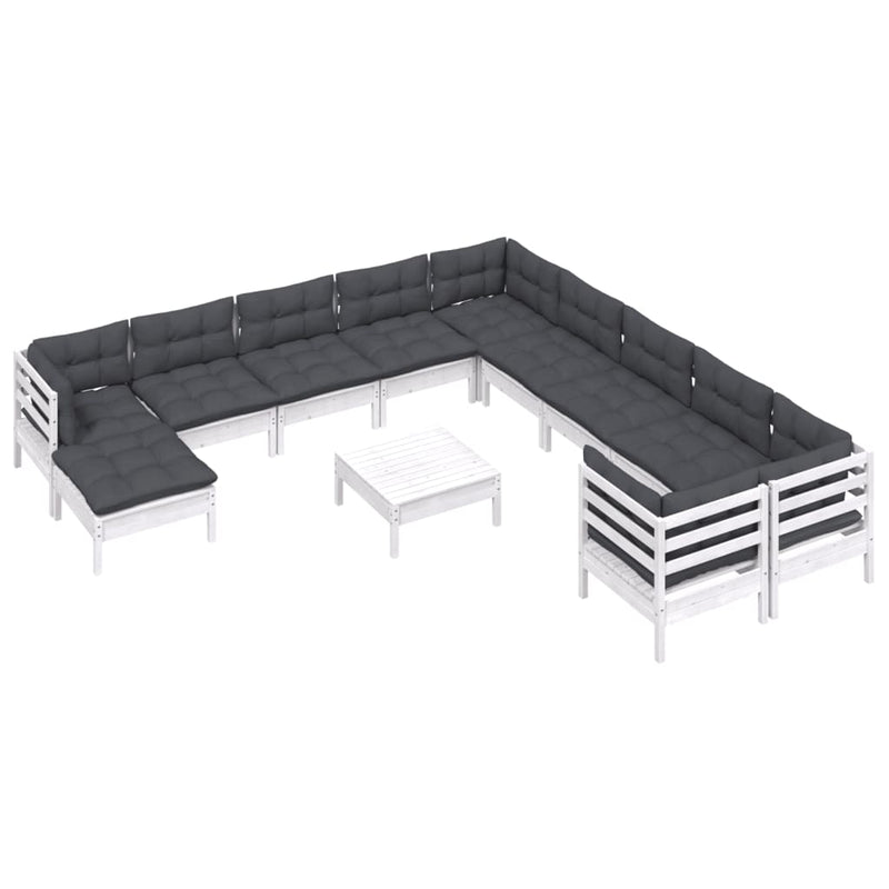 vidaXL 12 Piece Garden Lounge Set with Cushions White Pinewood
