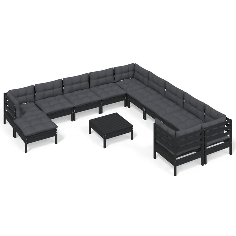 vidaXL 12 Piece Garden Lounge Set with Cushions Black Pinewood
