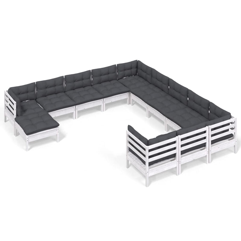 vidaXL 12 Piece Garden Lounge Set with Cushions White Pinewood