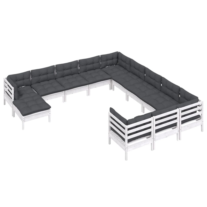 vidaXL 12 Piece Garden Lounge Set with Cushions White Pinewood