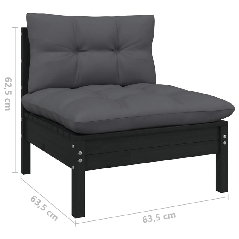 vidaXL 12 Piece Garden Lounge Set with Cushions Black Pinewood