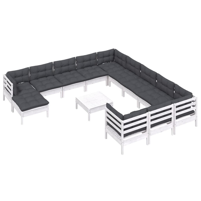 vidaXL 13 Piece Garden Lounge Set with Cushions White Pinewood