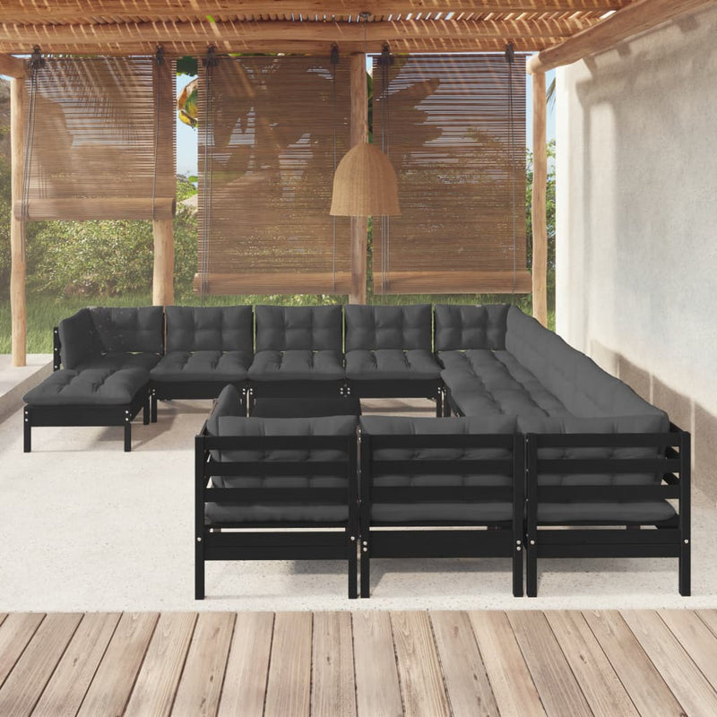 vidaXL 13 Piece Garden Lounge Set with Cushions Black Pinewood
