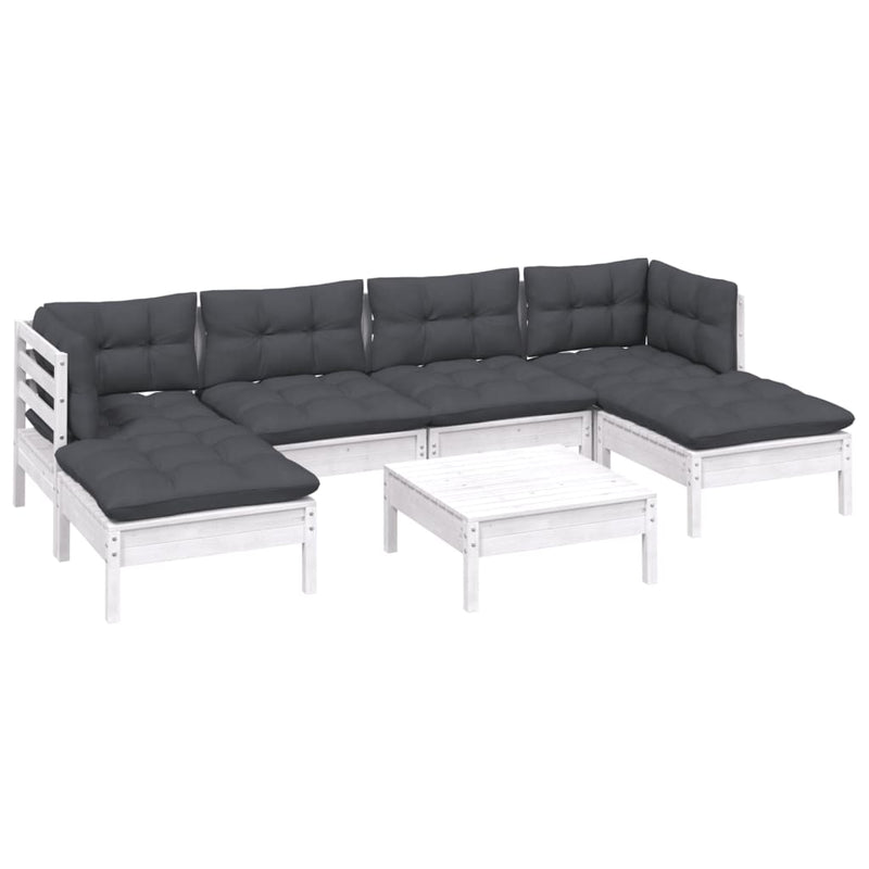 vidaXL 7 Piece Garden Lounge Set with Cushions White Pinewood