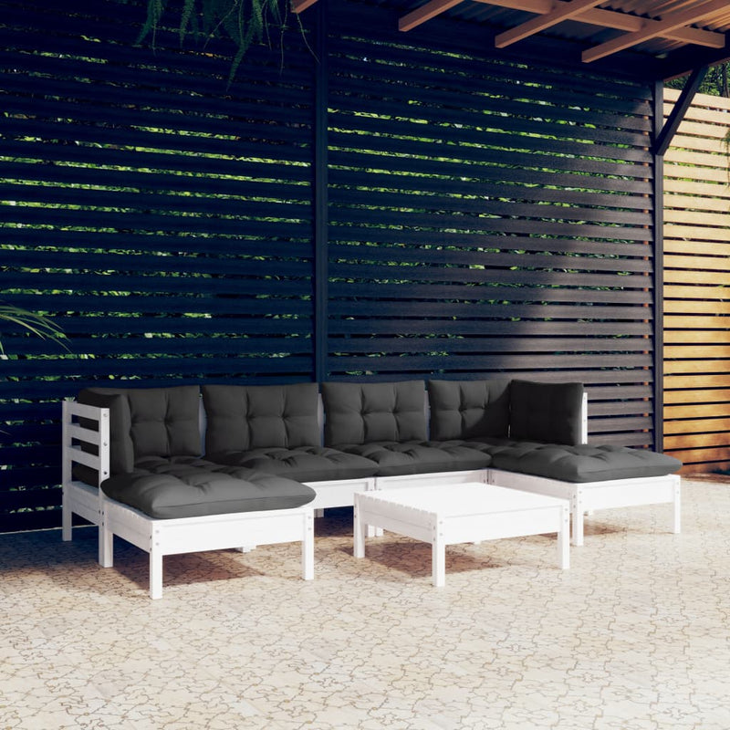 vidaXL 7 Piece Garden Lounge Set with Cushions White Pinewood