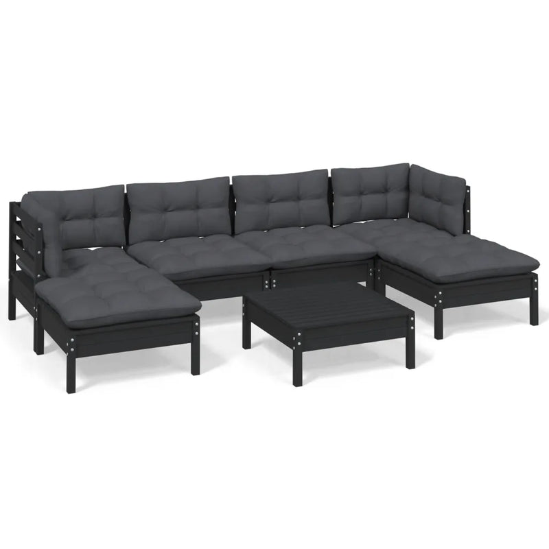7 Piece Garden Lounge Set with Cushions Black Pinewood
