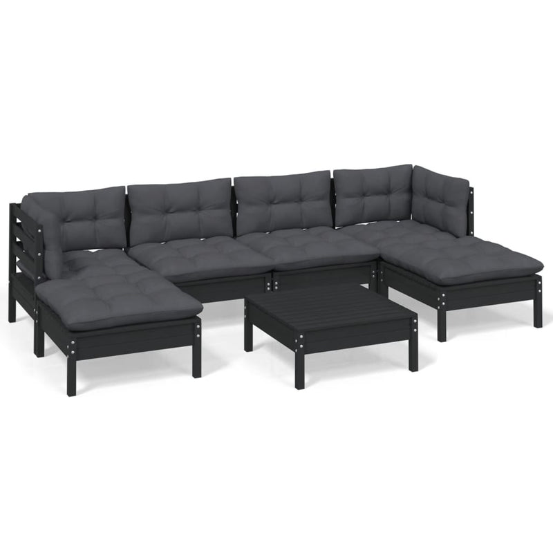 vidaXL 7 Piece Garden Lounge Set with Cushions Black Pinewood