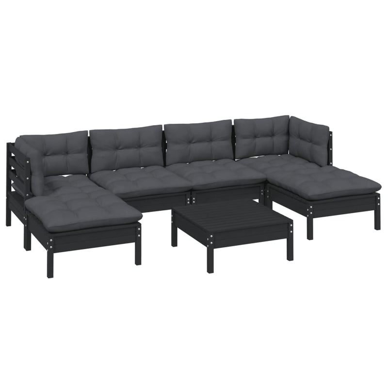 vidaXL 7 Piece Garden Lounge Set with Cushions Black Pinewood
