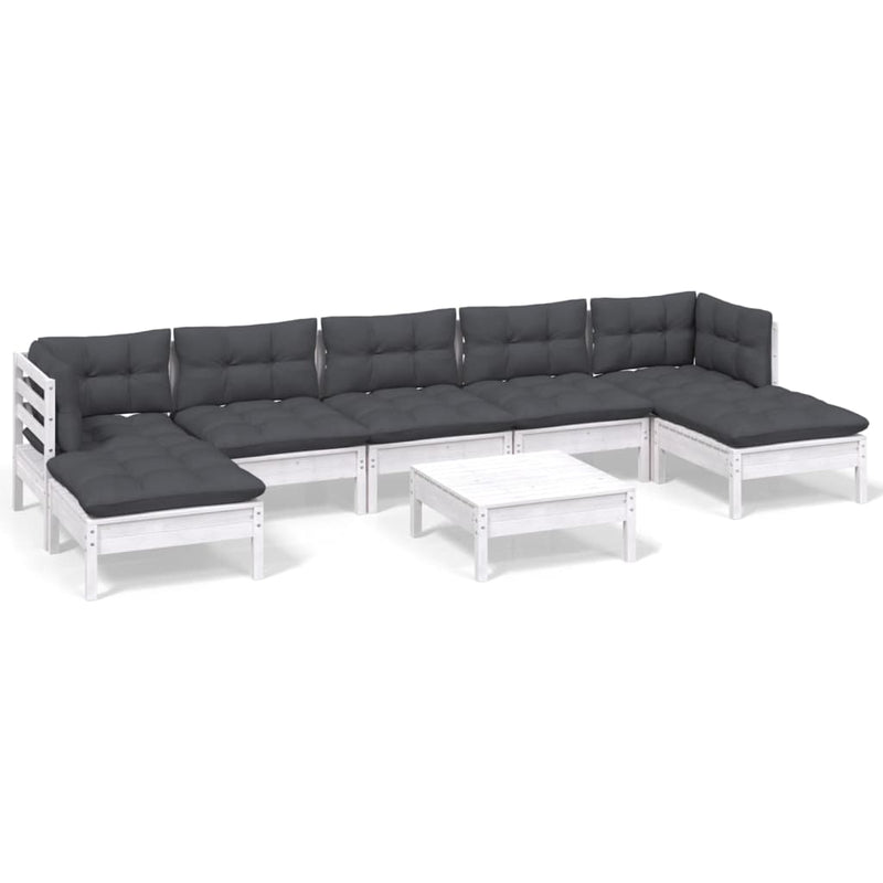 vidaXL 8 Piece Garden Lounge Set with Cushions White Pinewood