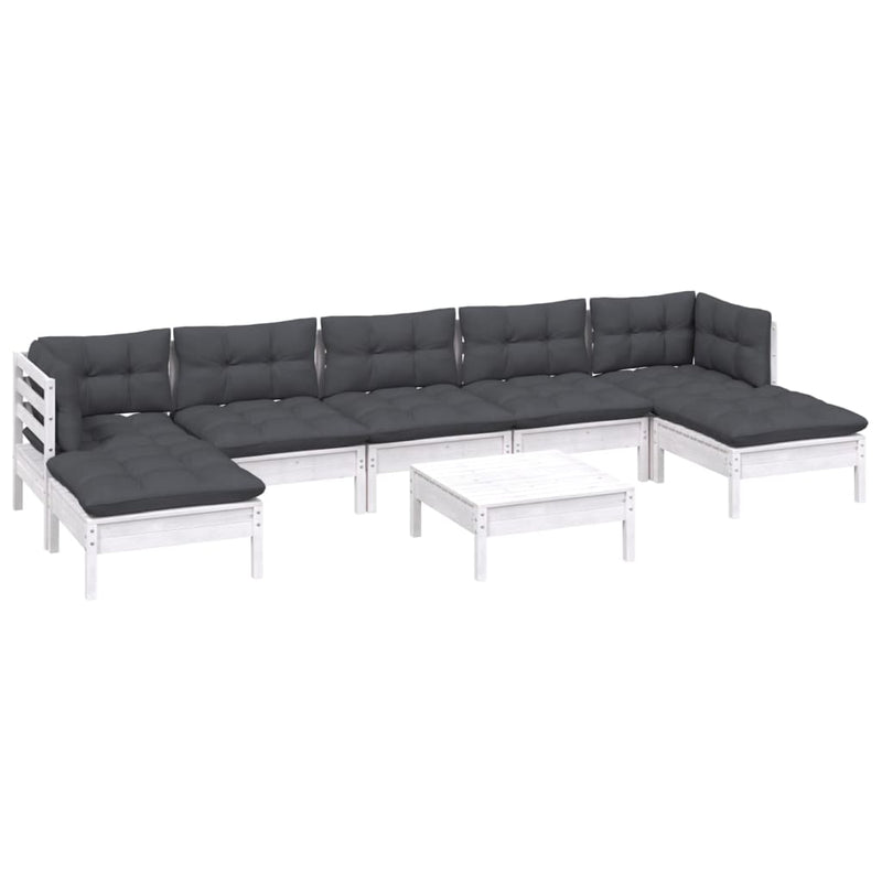 vidaXL 8 Piece Garden Lounge Set with Cushions White Pinewood