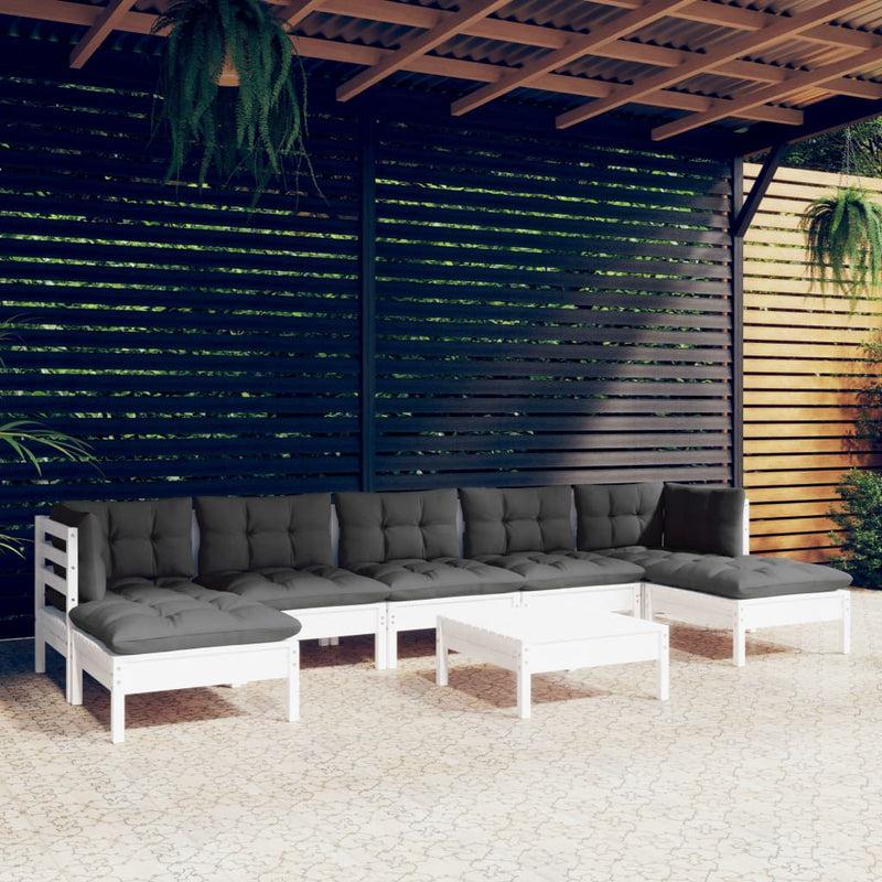 vidaXL 8 Piece Garden Lounge Set with Cushions White Pinewood