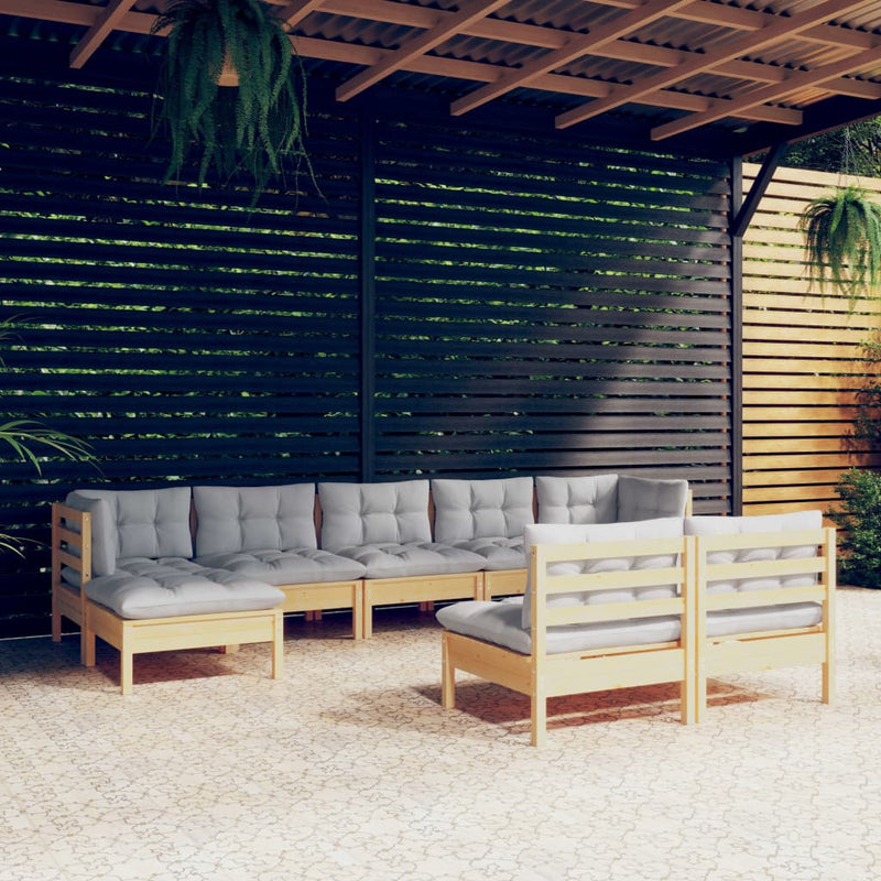 vidaXL 9 Piece Garden Lounge Set with Grey Cushions Pinewood