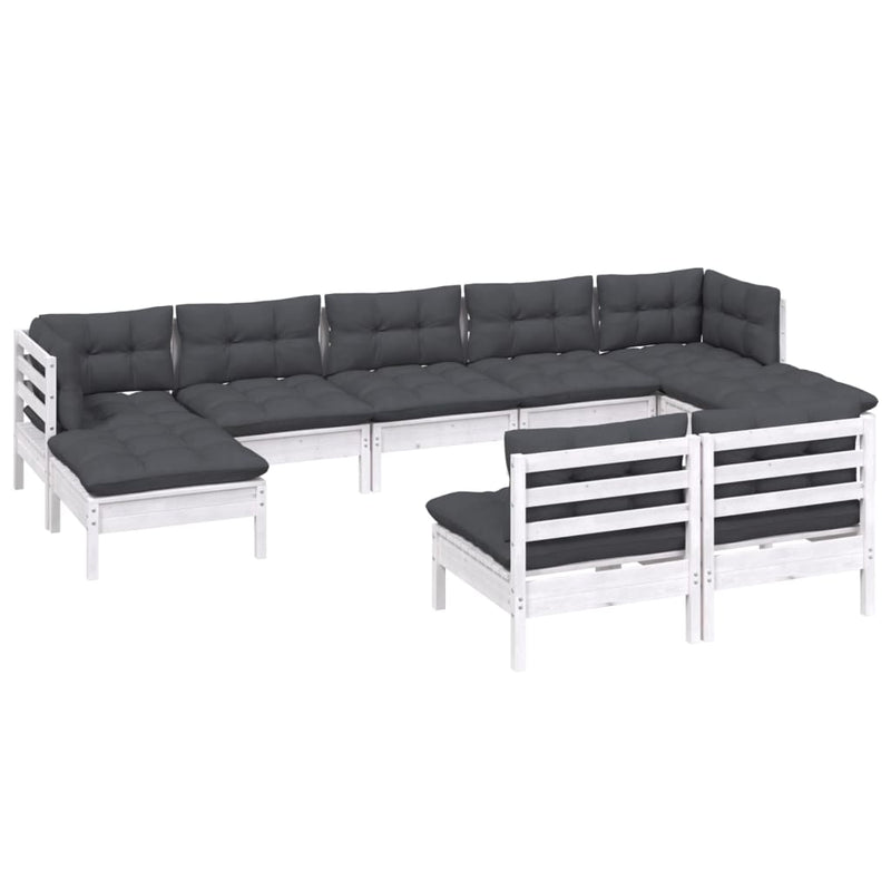 vidaXL 9 Piece Garden Lounge Set with Cushions White Pinewood