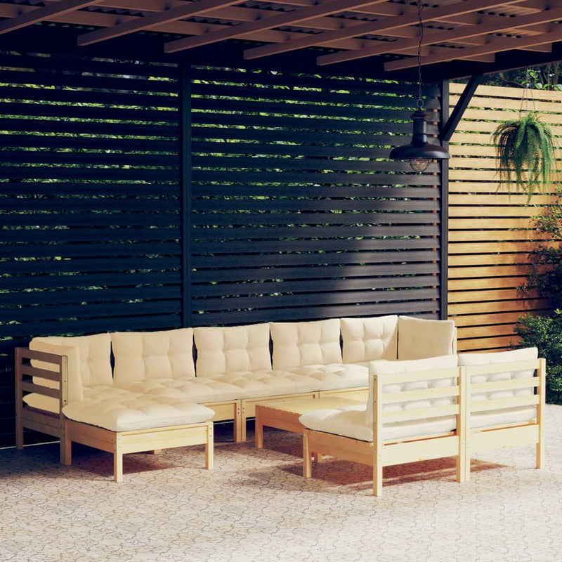 vidaXL 10 Piece Garden Lounge Set with Cream Cushions Pinewood