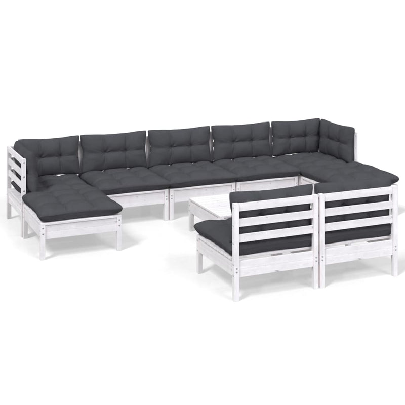 vidaXL 10 Piece Garden Lounge Set with Cushions White Pinewood