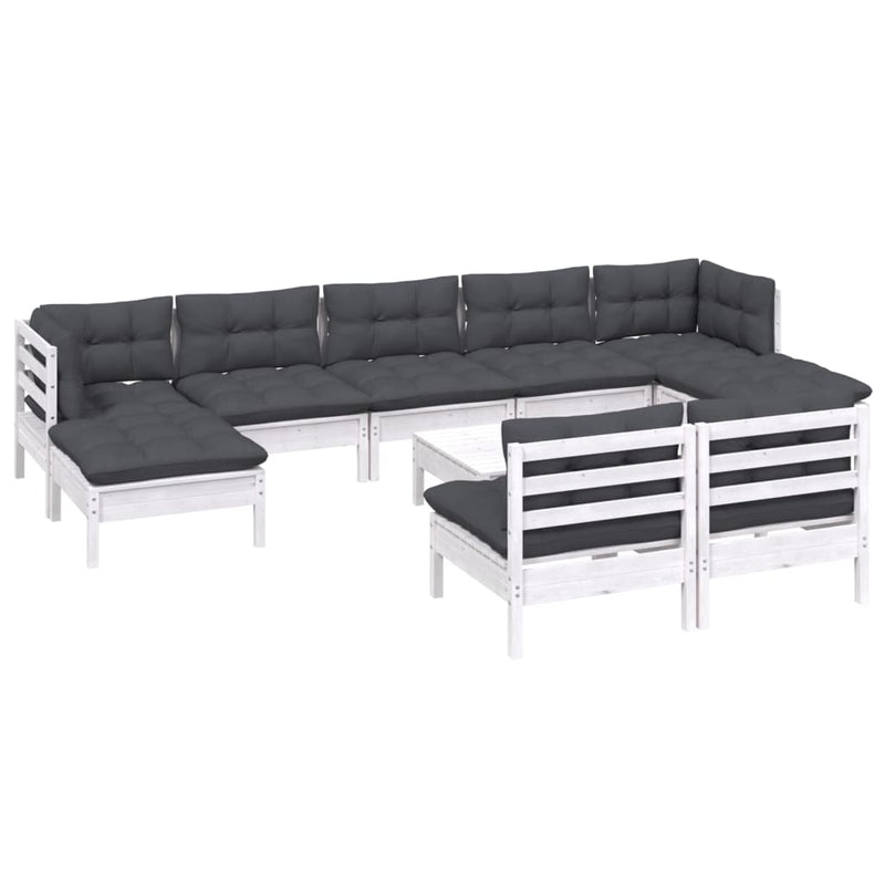 vidaXL 10 Piece Garden Lounge Set with Cushions White Pinewood