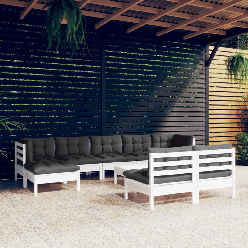 vidaXL 10 Piece Garden Lounge Set with Cushions White Pinewood