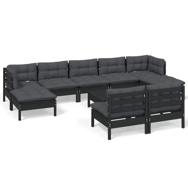 vidaXL 10 Piece Garden Lounge Set with Cushions Black Pinewood