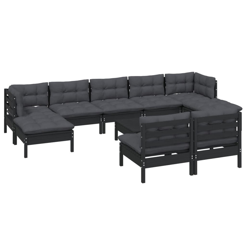 vidaXL 10 Piece Garden Lounge Set with Cushions Black Pinewood