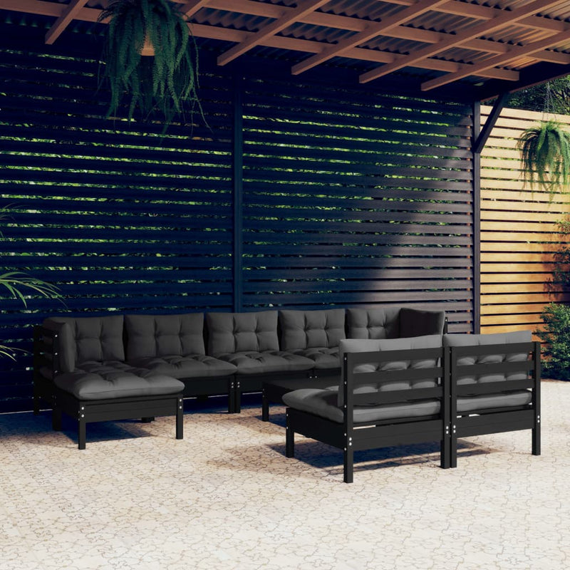 vidaXL 10 Piece Garden Lounge Set with Cushions Black Pinewood
