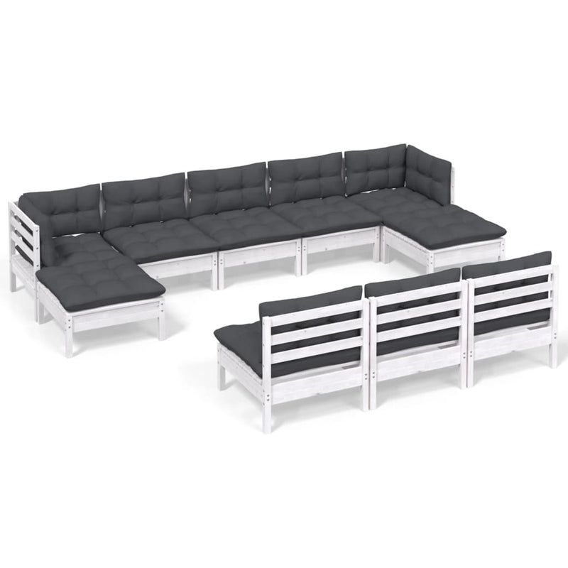 vidaXL 10 Piece Garden Lounge Set with Cushions White Pinewood