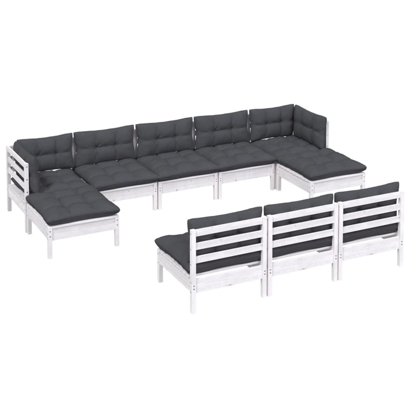 vidaXL 10 Piece Garden Lounge Set with Cushions White Pinewood